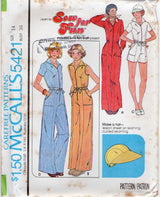 1970's McCall's Romper or Full length Jumpsuit with HAT Pattern - Bust 30-38" - No. 5421