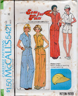 1970's McCall's Romper or Full length Jumpsuit with HAT Pattern - Bust 30-38" - No. 5421