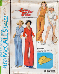 1970's McCall's Child's Romper or Full length Jumpsuit with HAT Pattern - Chest 26-33.5" - No. 5422