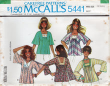 1970's McCall's Pullover Loose Fitting Blouse with Yoke accent pattern- Bust 30.5-34" - No. 5441
