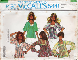 1970's McCall's Pullover Loose Fitting Blouse with Yoke accent pattern- Bust 30.5-34" - No. 5441
