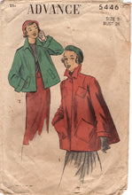 1950's Advance Swing Coat Pattern in Two Lengths - Bust 28" - No. 5446