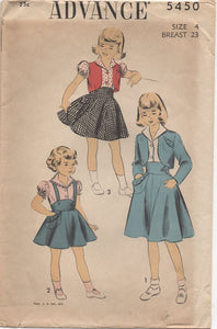 1950's Advance Child's Bolero, Blouse and Suspendered Skirt - Chest 23" - No. 5450