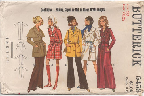 1960's Butterick Slim-fit Coat in Three Lengths - Bust 32.5