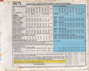 1970's McCall's Culotte or Full length Jumpsuit with Yoke - Bust 31-40" - No. 5475