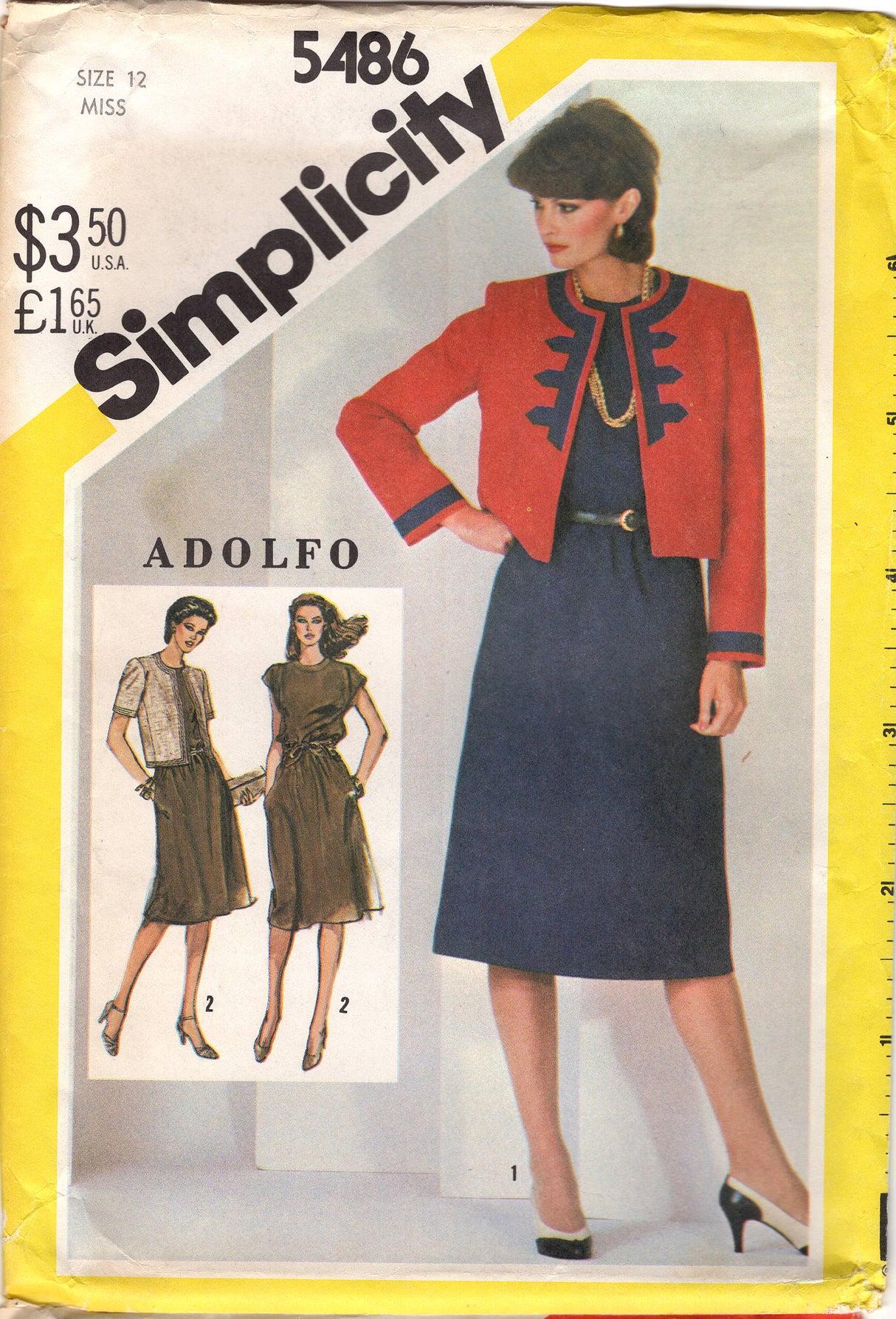 1980's Simplicity One Piece Fit and Flare Dress and Boxy Jacket Pattern - Bust 32.5-38" - No. 5486