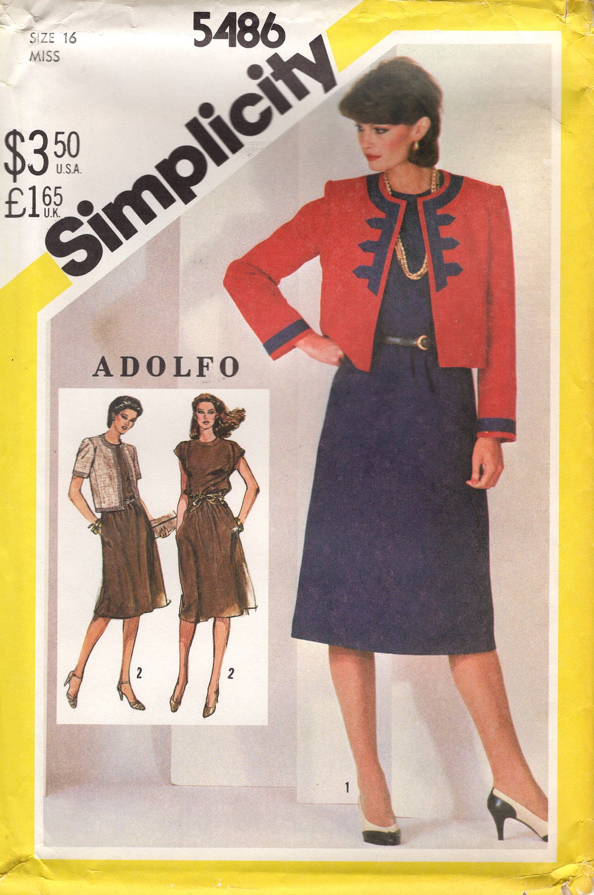 1980's Simplicity One Piece Fit and Flare Dress and Boxy Jacket Pattern - Bust 32.5-38" - No. 5486