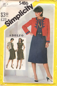 1980's Simplicity One Piece Fit and Flare Dress and Boxy Jacket Pattern - Bust 32.5-38" - No. 5486
