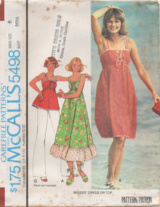 1970's McCall's Tie Front Tunic or Maxi Dress with ruffle - Bust 30.5-34" - No. 5498