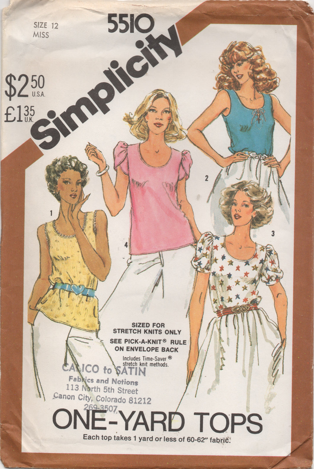 1980's Simplicity Knit Pullover Top Pattern with Tulip Sleeves - Bust 34