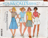 1970's McCall's Pullover Top and Culottes or Shorts with Large Pockets Pattern - Bust 31.5-32.5" - No. 5511