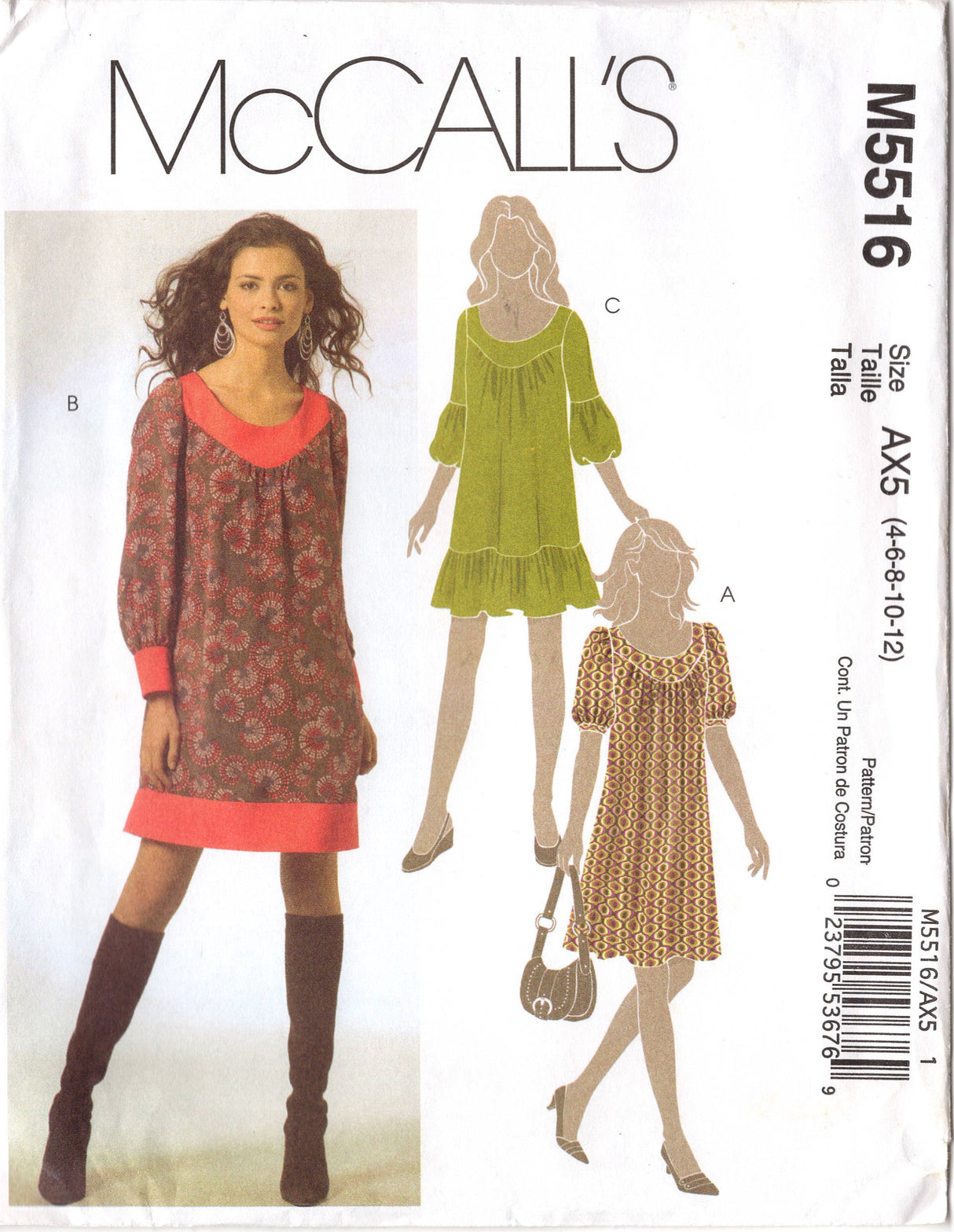 2000's McCall's Shift dress pattern with Boat Neckline and Ruffle Bottom - Bust 29.5-34" - UC/FF - No. M5516