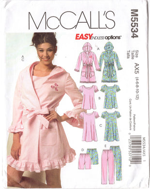 2000's McCall's Pajama and Robe with Hood Pattern - Bust 29.5-34