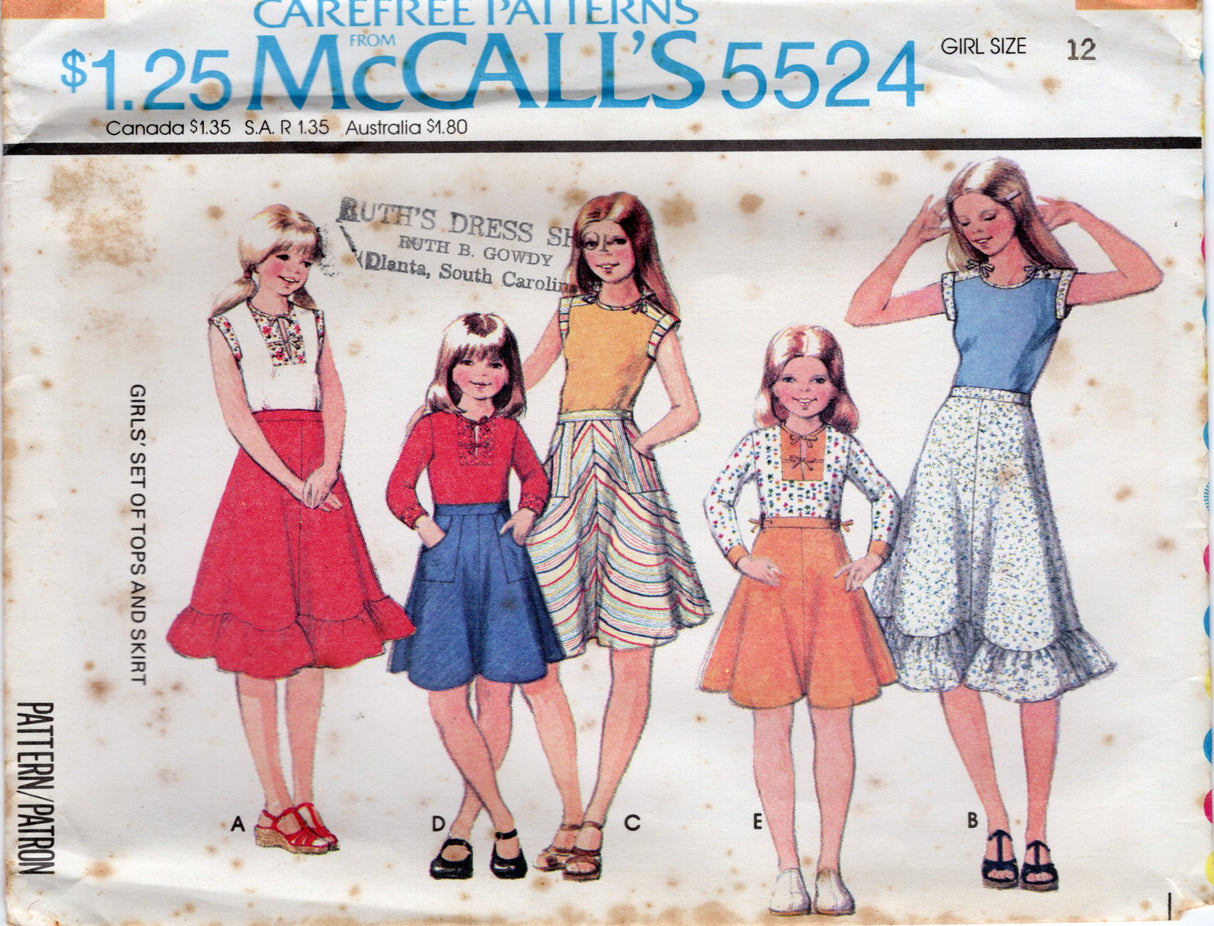 1970's McCall's Child's Yoked Tops and Flared Ruffled Skirt Pattern - Chest 26-32" - No. 5524