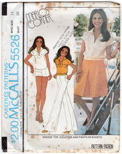 1970's McCall's Yoked Top, and Shorts, Culottes or Wide Leg Pants pattern - Marlo's Corner - Bust 31.5-38" - No. 5526