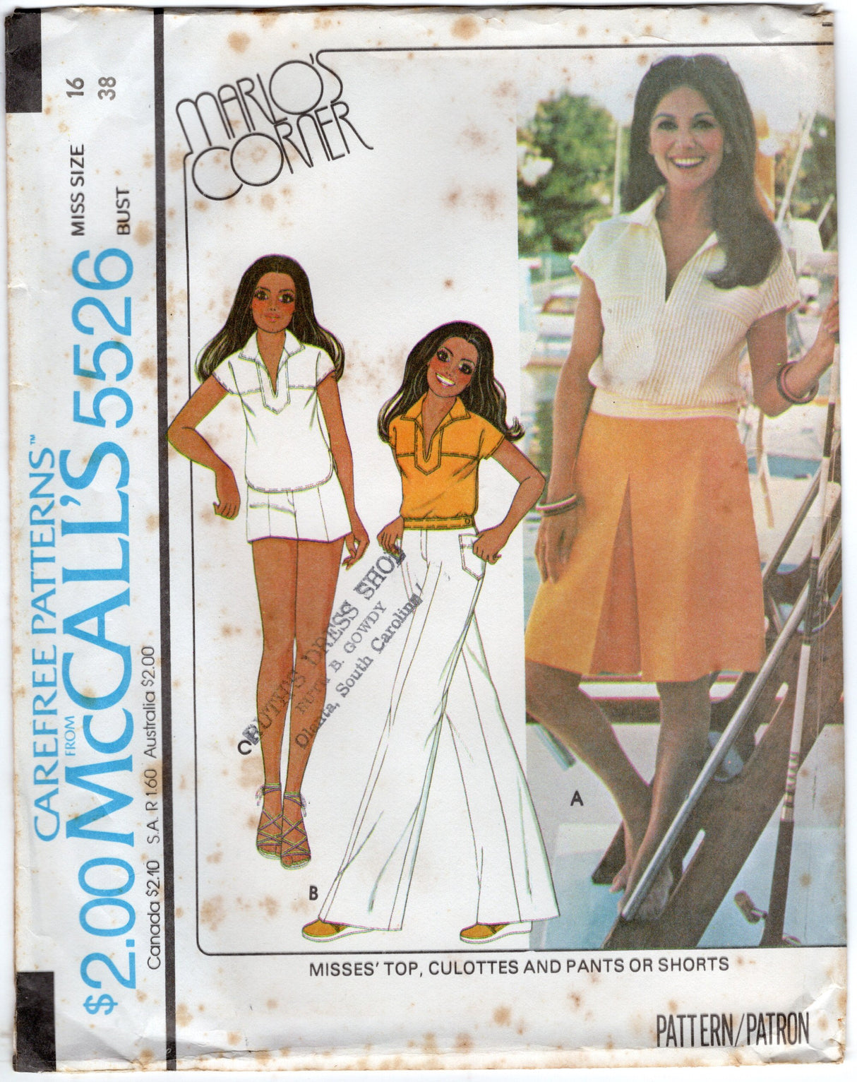 1970's McCall's Yoked Top, and Shorts, Culottes or Wide Leg Pants pattern - Marlo's Corner - Bust 31.5-38" - No. 5526