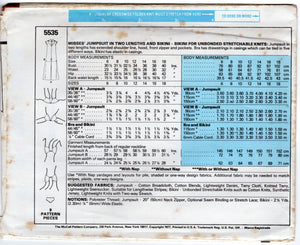 1970's McCall's Two Piece Swimsuit and Hooded Jumpsuit pattern - Bust 30.5-40" - No. 5535