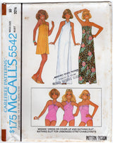 1970's McCall's One Piece Swimsuit and Ruffled Skirt pattern - Bust 31.5-38" - No. 5542