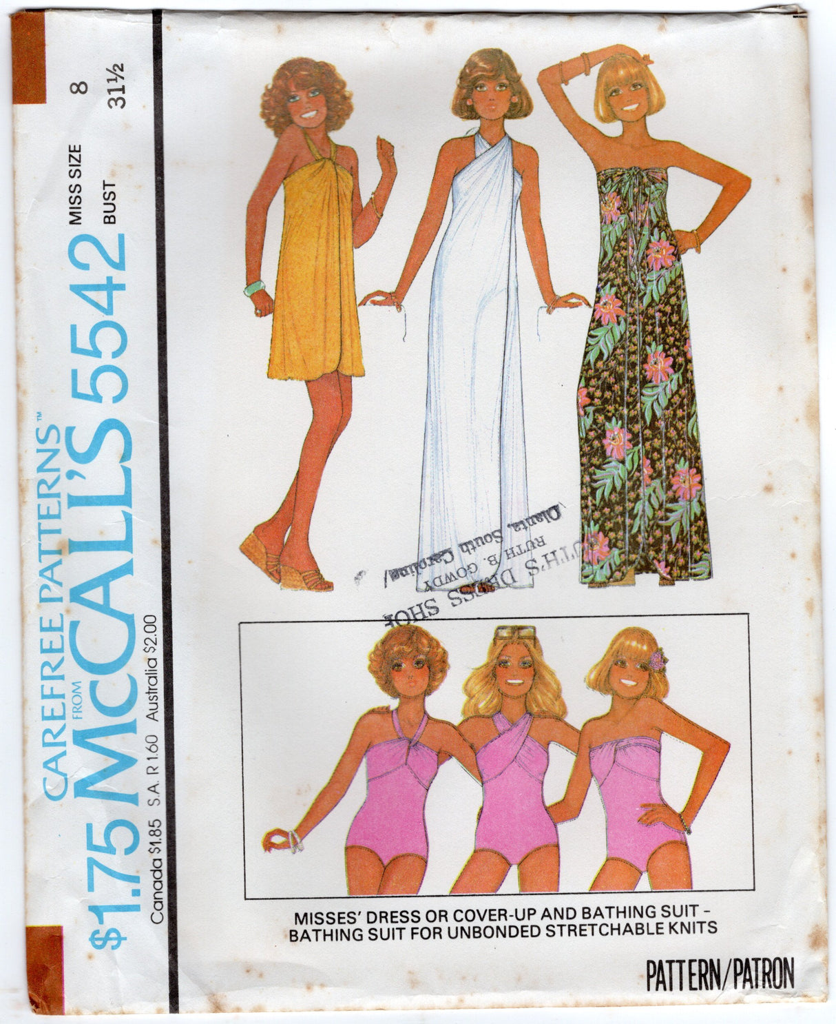 1970's McCall's One Piece Swimsuit and Ruffled Skirt pattern - Bust 31.5-38" - No. 5542