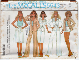1970's McCall's Western style Button Up Shirt, Pullover Shirt, Wrap Skirt and Pants or Shorts with Large Pockets Pattern - Bust 32.5-40" - No. 5543