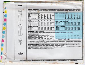 1970's McCall's Full length Jumpsuit with Large Yokes and Patch Pockets pattern - Bust 31.5-38" - No. 5544