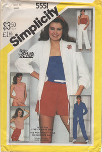 1980's Simplicity Bodysuit, Tube Top, Pants, Shorts and Unlined Jacket - Bust 34" - No. 5551