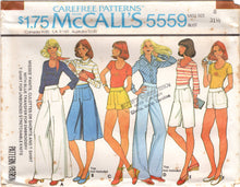 1970's McCall's High Waisted Culottes, Pants, or Shorts and T-shirt Pattern - Bust 30.5-38" - No. 5559