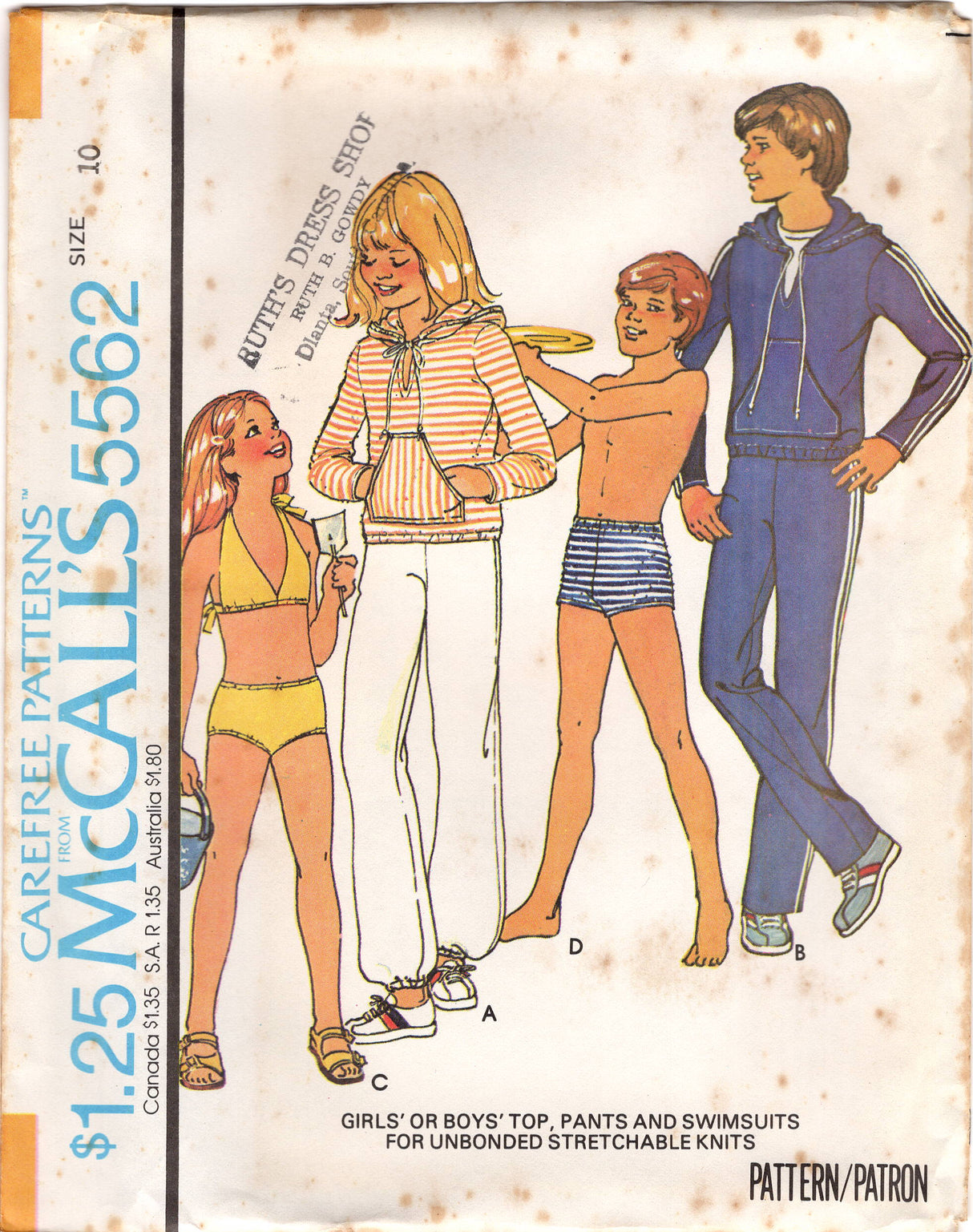 1970's McCall's Child's Two Piece Swimsuit or Pullover top and Pants pattern - Chest 26-32" - No. 5562