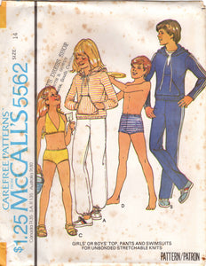 1970's McCall's Child's Two Piece Swimsuit or Pullover top and Pants pattern - Chest 26-32" - No. 5562