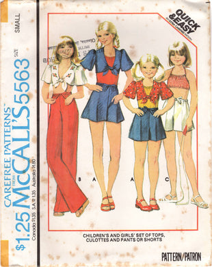 1970's McCall's Child's Summer Blouse with Front Ties and Culottes, Pants or Shorts - Chest 25-32