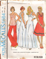 1970's McCall's Deep V One Piece Dress with Empire Waist in Three Lengths - Bust 32-36" - No. 5564