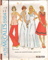 1970's McCall's Deep V One Piece Dress with Empire Waist in Three Lengths - Bust 32-36" - No. 5564