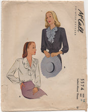 1940's McCall Button up Blouse with Large Jabot Collar - Bust 32" - No. 5574