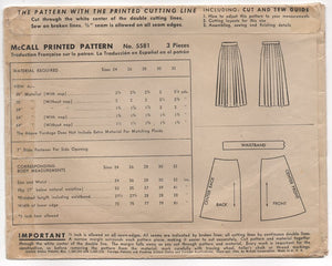 1940's McCall Pleated Skirt - Waist 24" - No. 5581