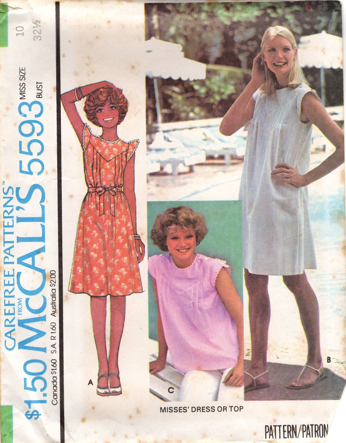 1970's McCall's Yoked Dress with Pin tucks and Cap Sleeve - Bust 31.5-38" - No. 5593