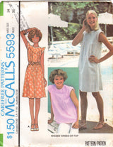 1970's McCall's Yoked Dress with Pin tucks and Cap Sleeve - Bust 31.5-38" - No. 5593