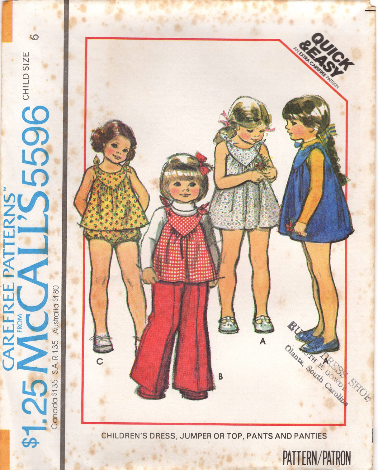 1970's McCall's Child's Pullover Yoked Top with Tie Shoulders and Bloomers or Pants Pattern- Chest 22-25" - No. 5596