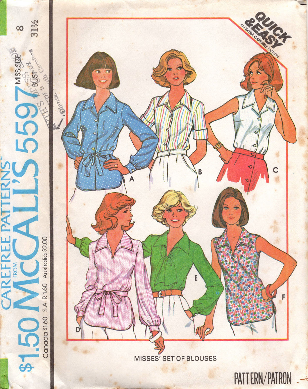 1970's McCall's Button Up or Pullover Blouse pattern - Bust 31.5