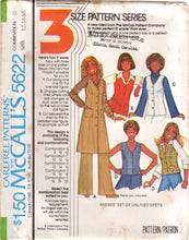 1970's McCall's Button Up Vest in Three lengths pattern - Bust 32.5-38" - No. 5622
