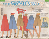 1970's McCall's Back Yoke Flared Skirt and Culottes and Tote Bag Pattern - Waist 23-26.5" - No. 5630