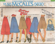 1970's McCall's Back Yoke Flared Skirt and Culottes and Tote Bag Pattern - Waist 23-26.5" - No. 5630