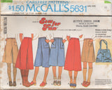 1970's McCall's Child's Back Yoke Flared Skirt and Culottes and Tote Bag Pattern - Waist 23-26.5" - No. 5631