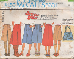 1970's McCall's Child's Back Yoke Flared Skirt and Culottes and Tote Bag Pattern - Waist 23-26.5" - No. 5631