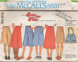 1970's McCall's Child's Back Yoke Flared Skirt and Culottes and Tote Bag Pattern - Waist 23-26.5" - No. 5631