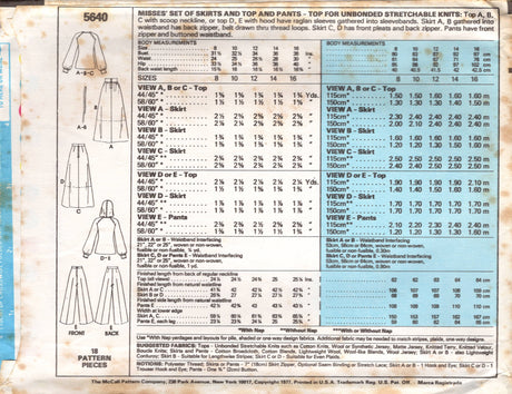 1970's McCall's Marlo's Corner Scoop Neck Blouse, Maxi Skirt and High Waisted Pants Pattern - Bust 31.5-38" - no. 5640