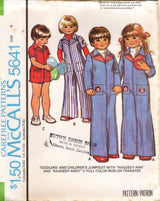 1970's McCall's Child's Romper or Full length Jumpsuit Pattern with Raggedy Ann and Andy Transfers - Chest 20-25" - No. 5641