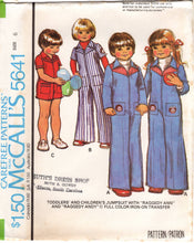 1970's McCall's Child's Romper or Full length Jumpsuit Pattern with Raggedy Ann and Andy Transfers - Chest 20-25" - No. 5641
