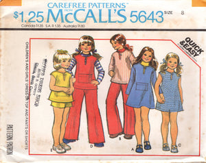 1970's McCall's Child's Dress, Top, Pants or Shorts Pattern - Chest 23-27" - No. 5643