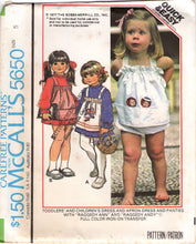 1970's McCall's Child's Long Sleeve Dress, Apron-Dress and Bloomers Pattern and Raggedy Ann and Andy Transfers- Waist 22-25" - No. 5650