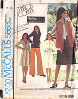 1970's McCall's Marlo's Corner One Piece Dress with Distinct Yoke and Pockets, Vest or Jacket, Blouse, A line Skirt or Pants pattern - Bust 30.5-34" - No. 5653